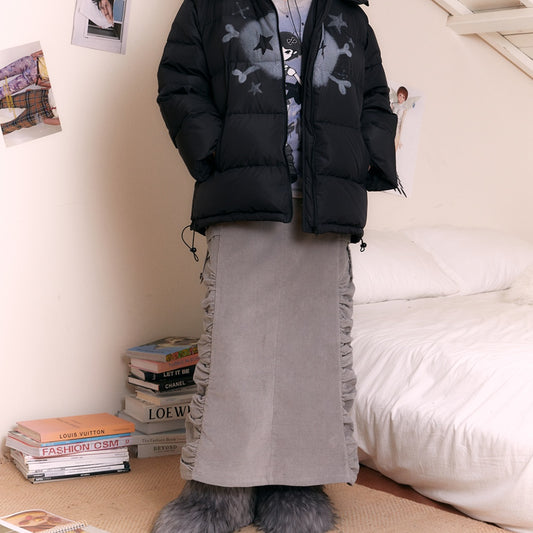 Grey Corduroy Pleated Legless Dress