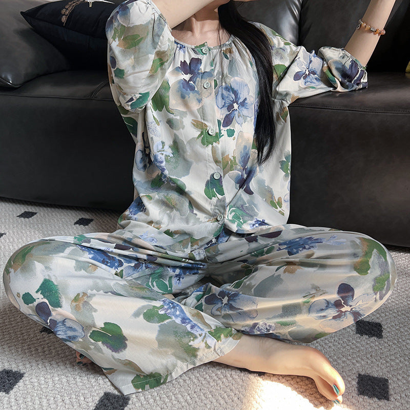 Løstsidende Loungewear Sæt til Kvinder med Lange Ærmer, Lange Bukser og Print