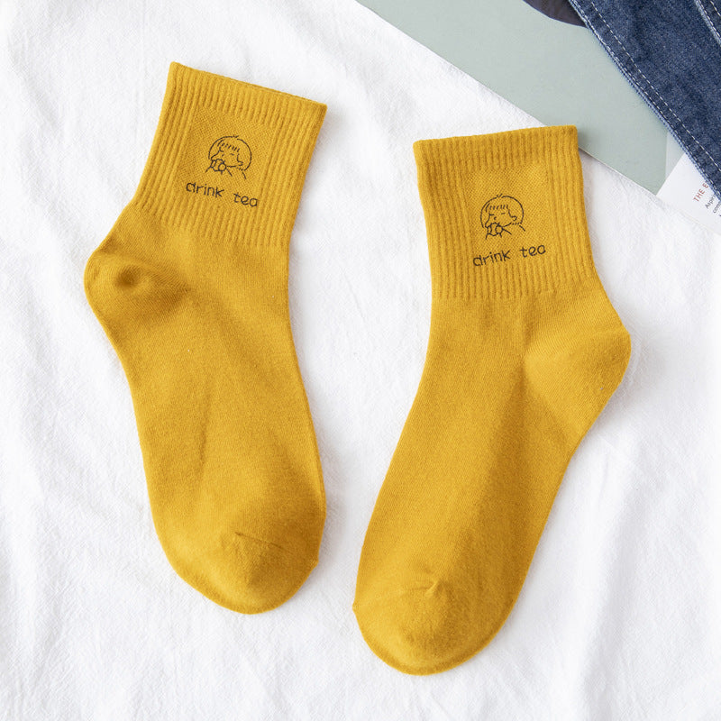 Women's Cute Medium Tube Thin Hot Stamping Socks