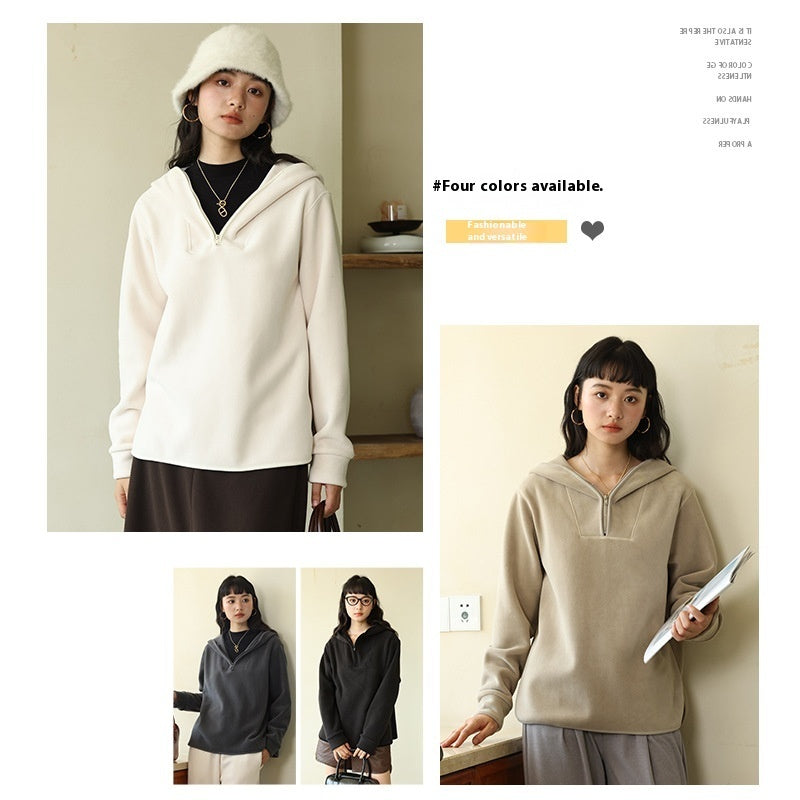 Hooded Loose Thickened Outer Wear Casual Top