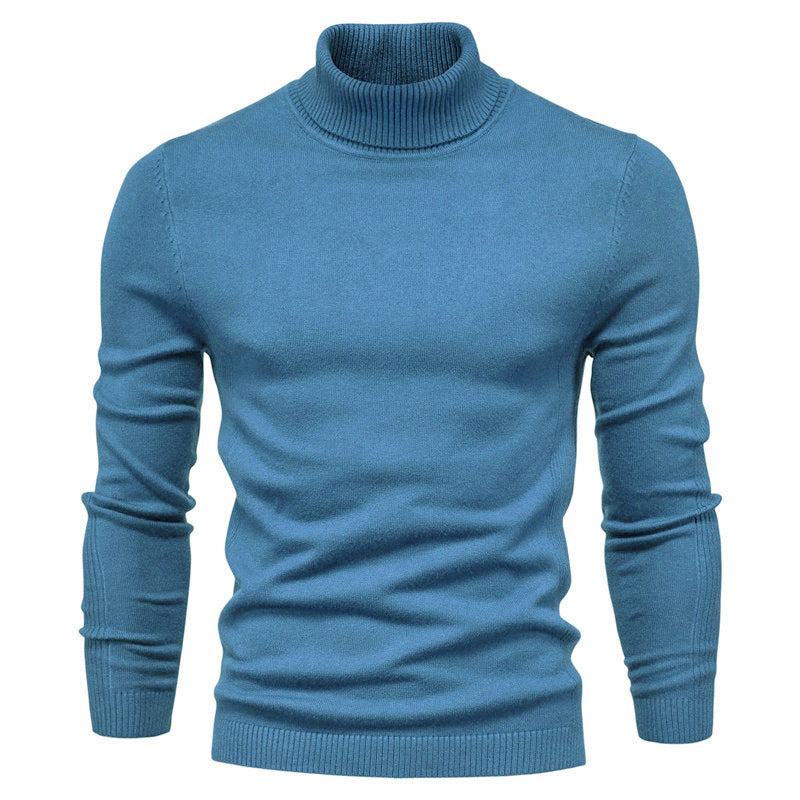 Casual Men's Solid Color Pullover Sweater High Neck