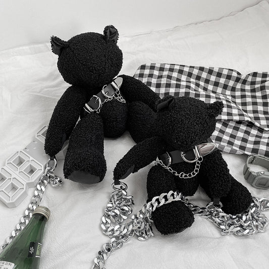 Cute Dark One-eyed Bear Mink Plush Chain Messenger Bag
