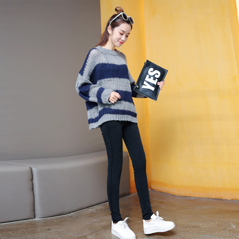 Thick Sand Wash Feet Pencil Pants Stretch  Denim Leggings