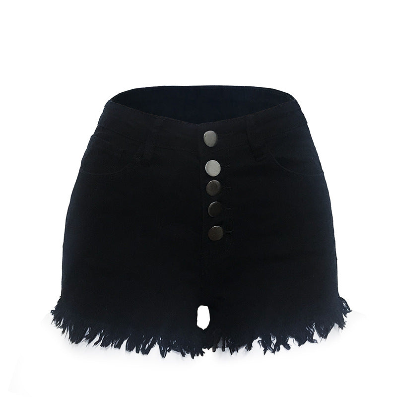 High waist slim stretch denim shorts