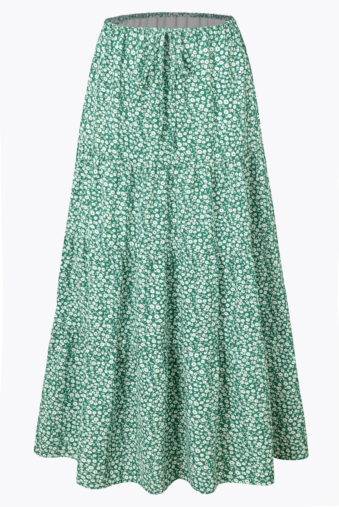 High-waisted Elastic-waist Tie-closure Loose-fit Patchwork Skirt