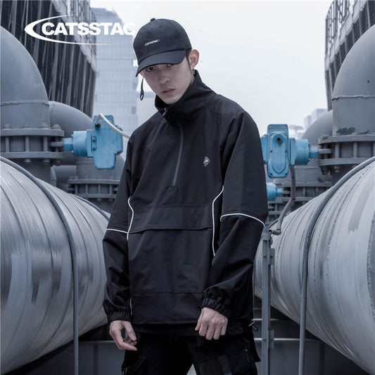 reflective half zipper jacket