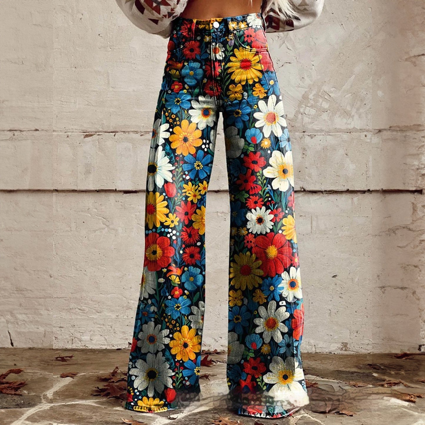 Foreign Trade Women's Casual Pants Imitation Jeans Wide Leg