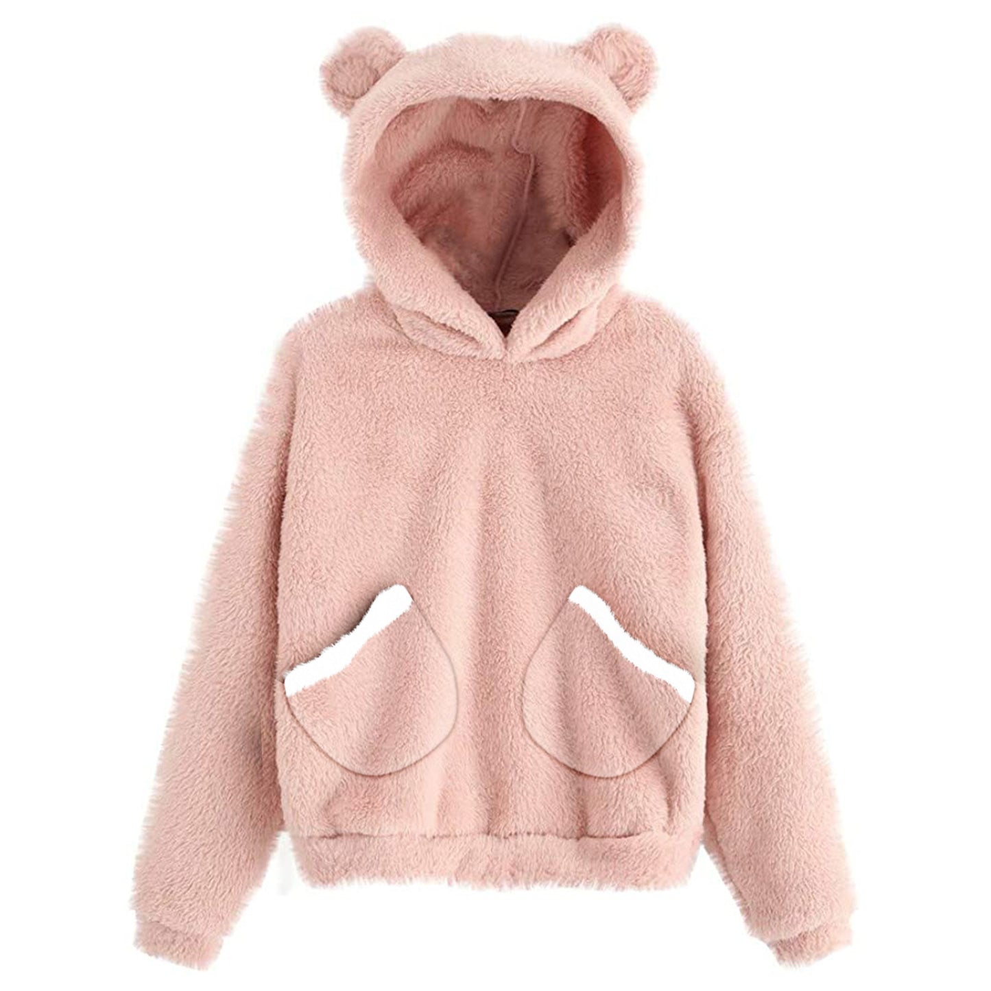Europe And America New Style Pocket Plush Rabbit Ears Hooded Warm Sweater Women's Jacket