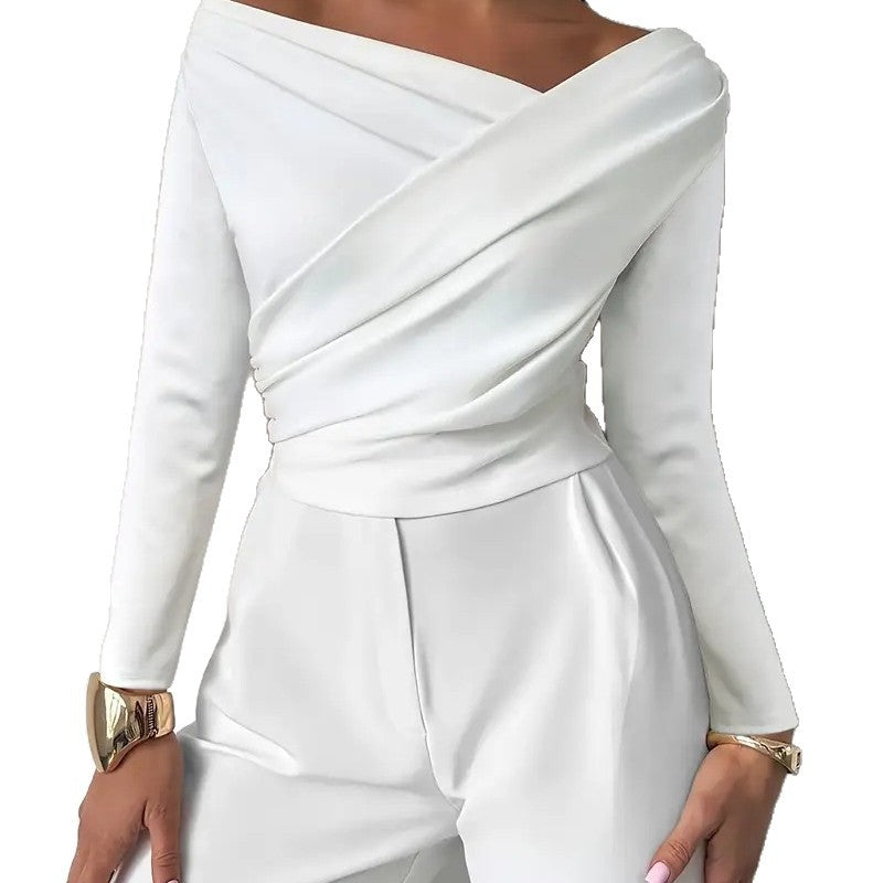 Elegant Asymmetric Off-the-shoulder Long Sleeve Top