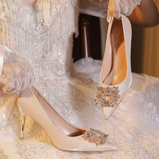 Pointed High Heels Women's Stiletto Heel New Wedding Shoes Xiuhe Wedding Dress Annual Meeting Pumps