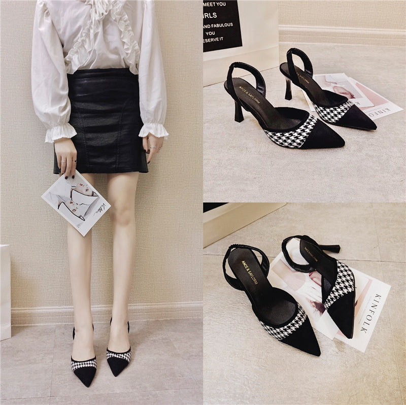 pointed shallow mouth slingback strappy heel black sandals
