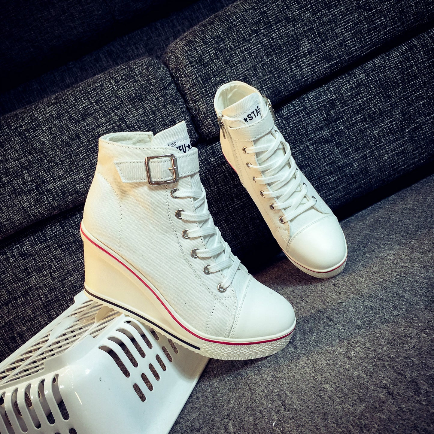Women's New Side Zipper Wedges Canvas Shoes