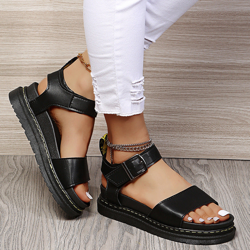 Roman Flat Retro Women's Shoes Thick Sole Hollow Large Size