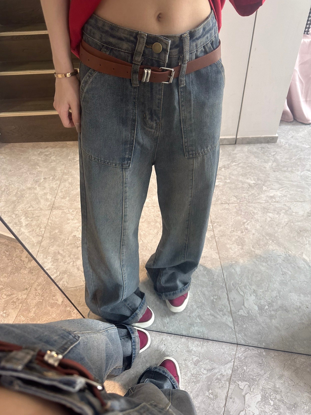 Washed Vintage Straight Leg Jeans Female