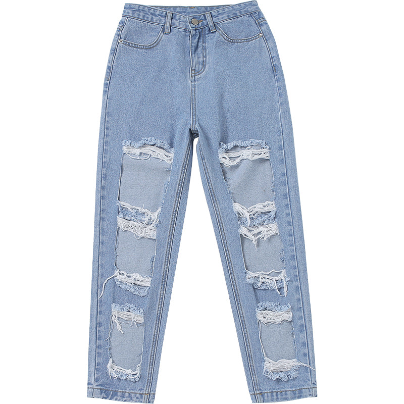 Ripped raw high-rise jeans