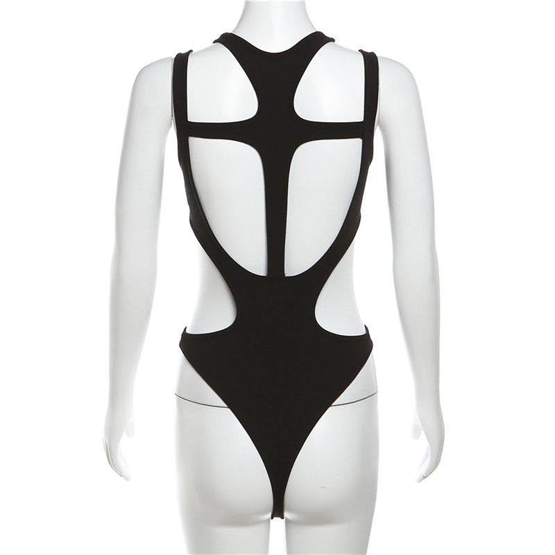 Women's New Solid Color Sexy Hot Girl Hollow Out Stitching Slim Fit Figure Flattering Jumpsuit