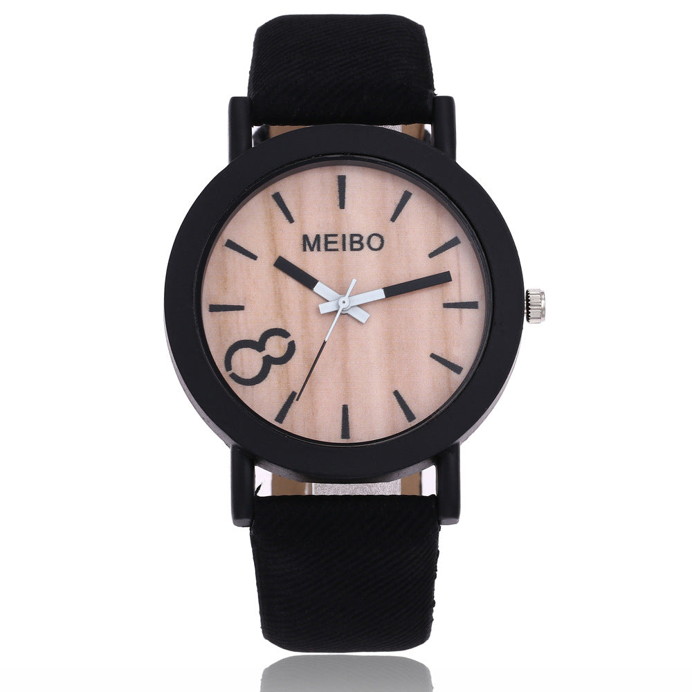 denim belt watch wood grain surface watch quartz watch 8 word