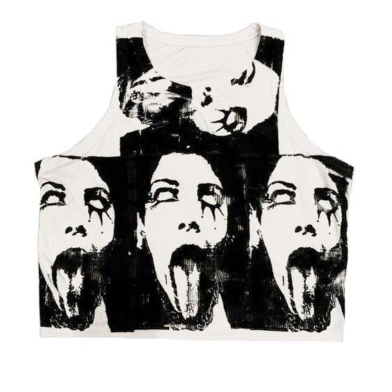 Dark Sleeveless Round Neck Pattern Printed Bare Midriff Slim Fit Women's Vest