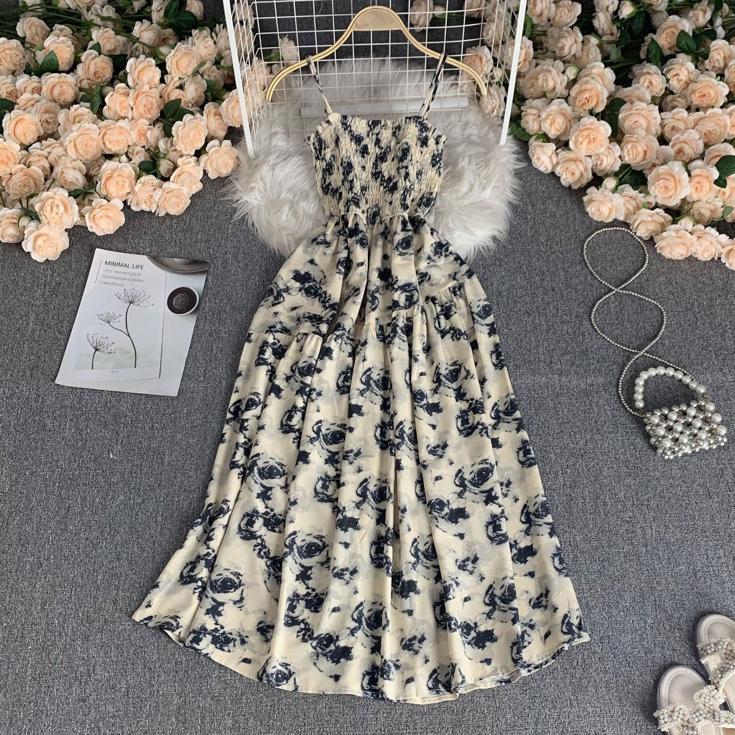 French Style Vintage Floral Bandeau Dress