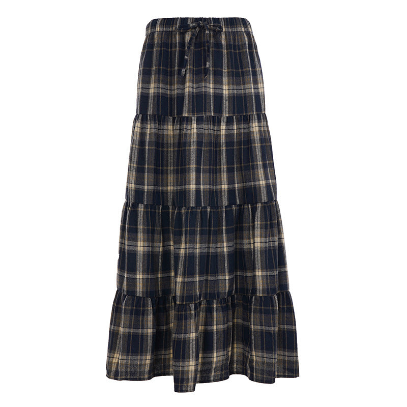 British Retro Plaid Patchwork A-Line Skirt