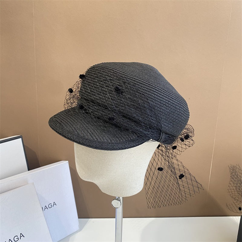 Spring And Summer Mesh Straw Woven Navy Hat
