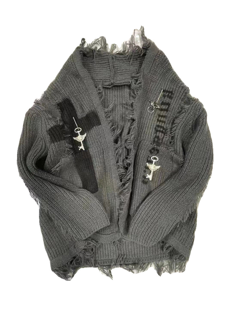 Mørk asiatisk kultur retro slidt cardigan-sweater