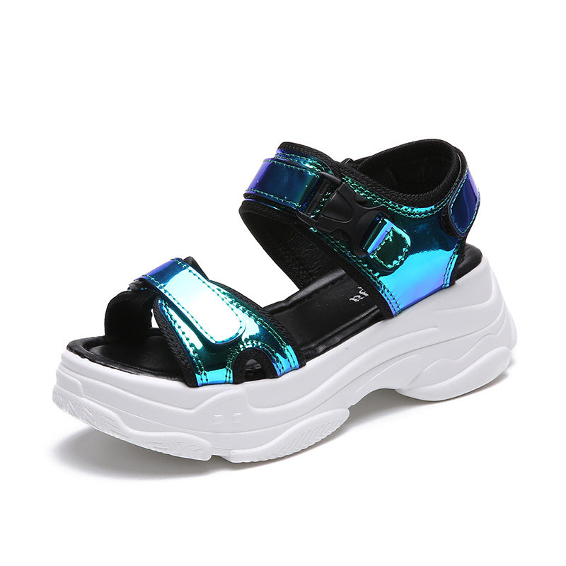 New summer sponge cake and bright leather sandals