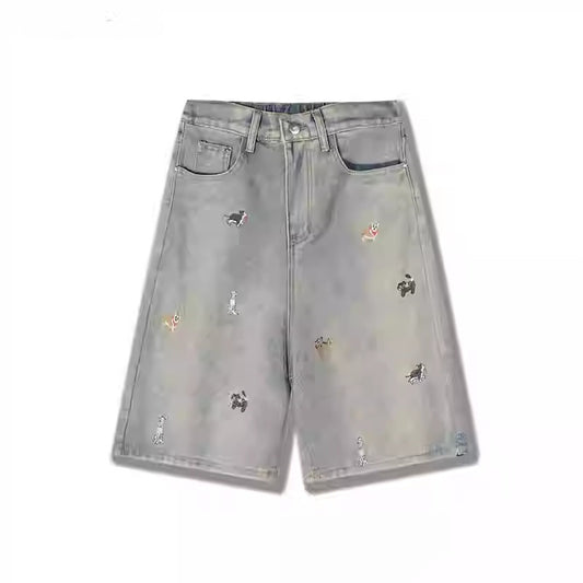 Worn Looking Washed-out Denim Shorts For Men And Women