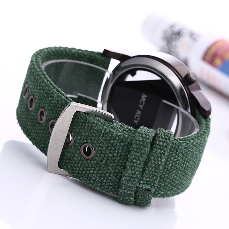 Factory direct fashion quartz watch men's canvas belt hollow inverted triangle men's and women's watches