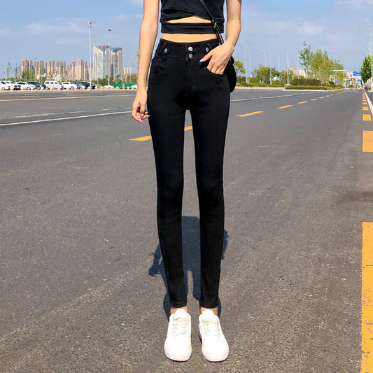 Women's Spring New Plus Size High-waisted Jeans Slim Slimming