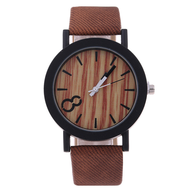 denim belt watch wood grain surface watch quartz watch 8 word