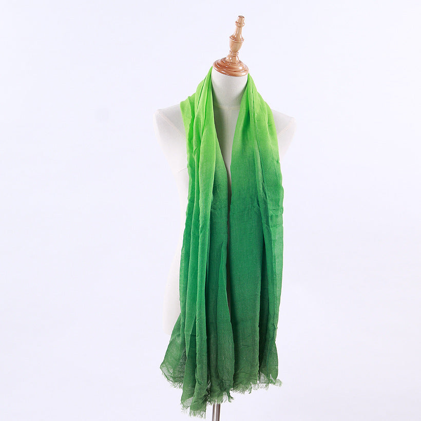 Gradient cotton and linen contrast rainbow oversized shawl