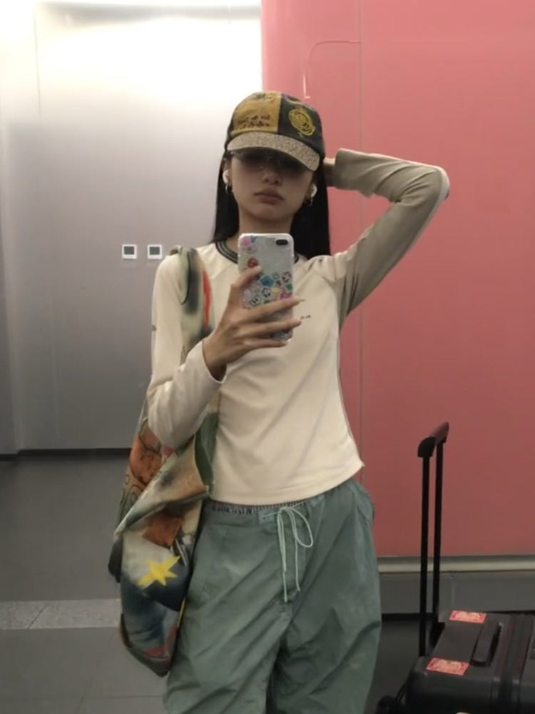 Niche Color-blocking Leopard Print Distressed Hat
