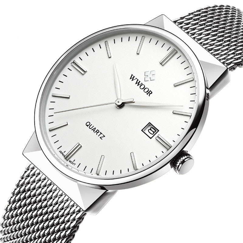 Men's mesh belt quartz watch wholesale ultra-thin waterproof steel