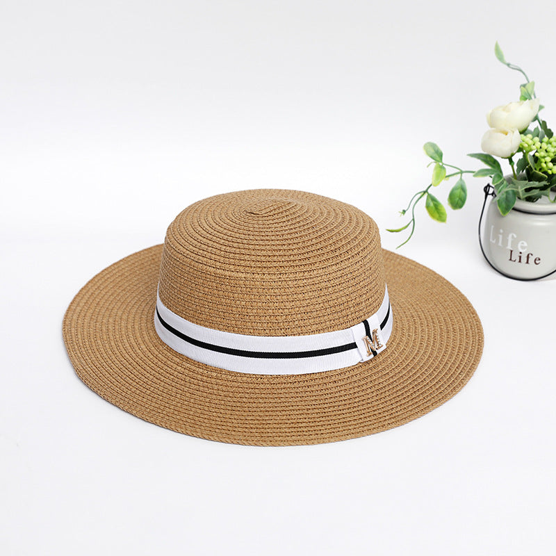 Rhinestone M Standard Flat Top Straw Hat Seaside Shade