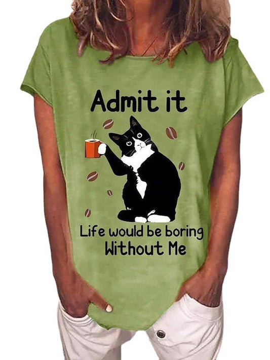 Kvinders sorte kat digitalt printet kortærmet T-shirt