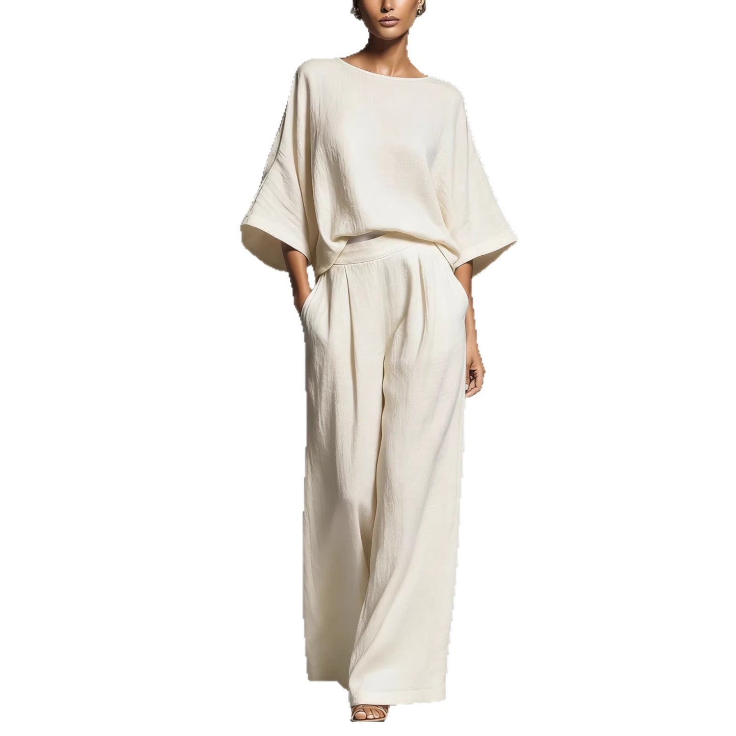 Womens Fashionable And Elegant Flared-Sleeve Linen Suit