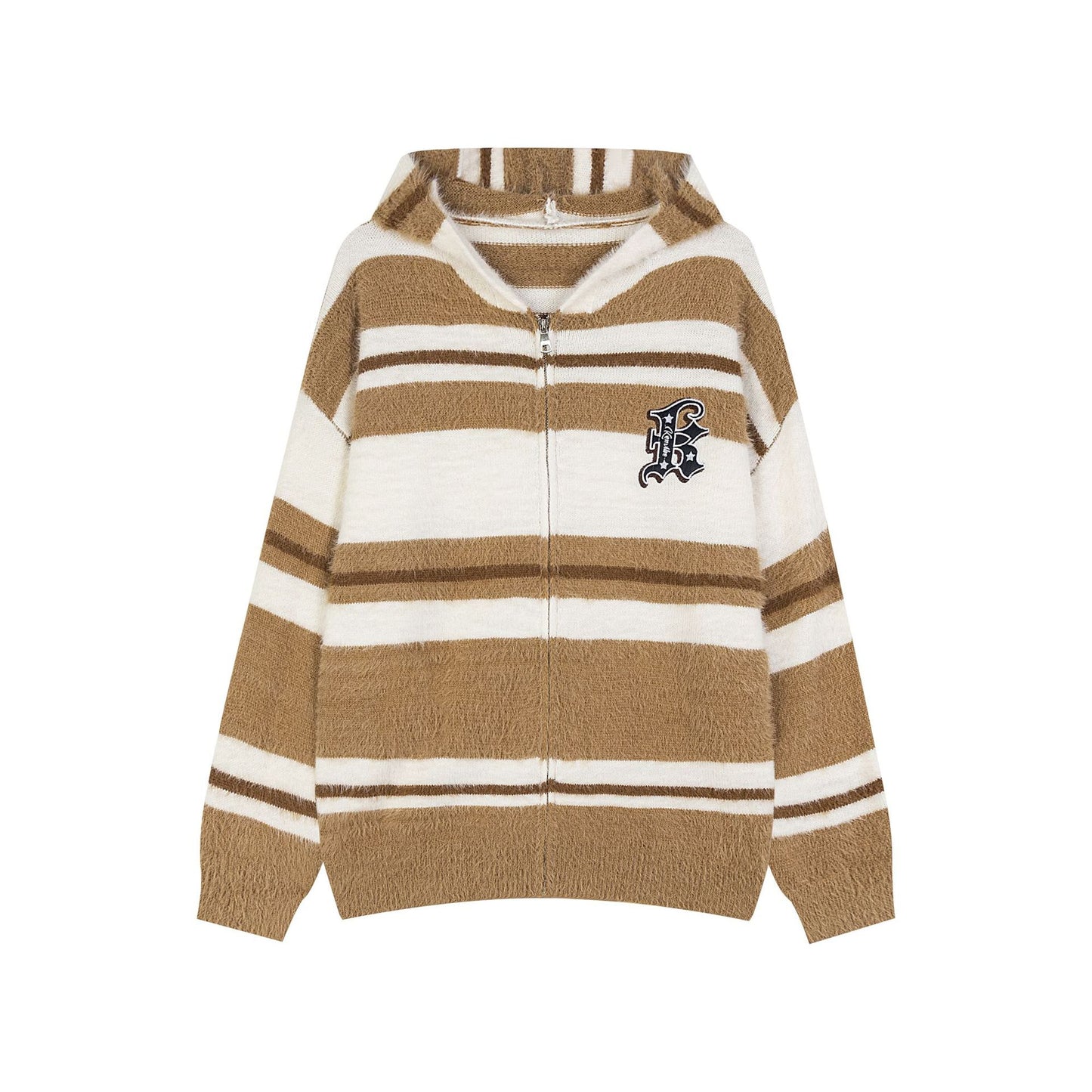 American Patch Letter Stripes Mohair Cardigan Hoodie