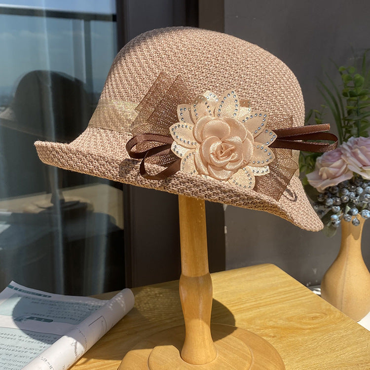 Women's Curling Flower Dome Breathable Knitted Sun Hat