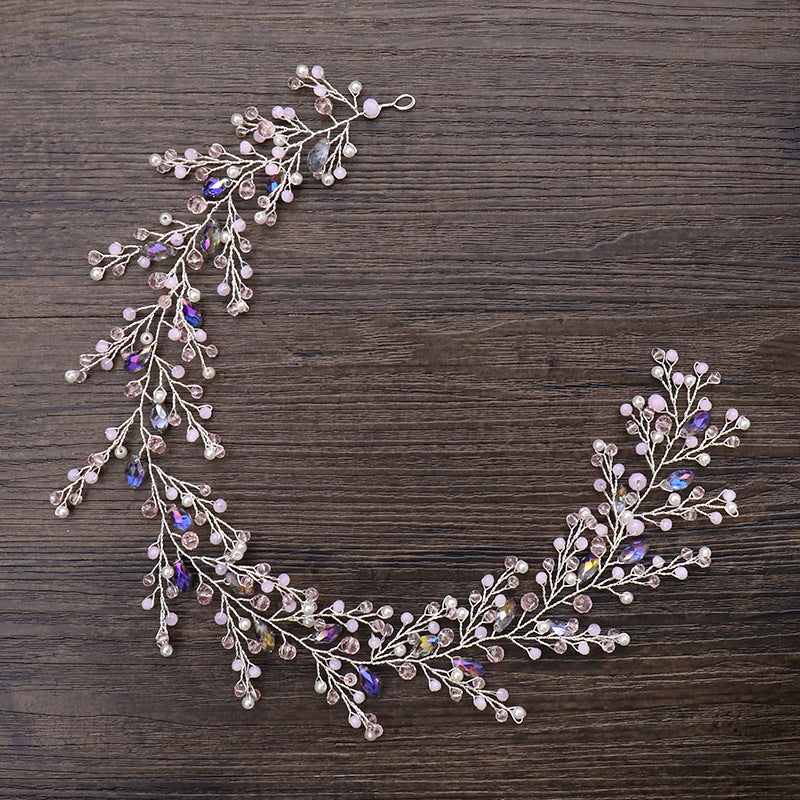 European And American Pink Handmade Crystal Headband
