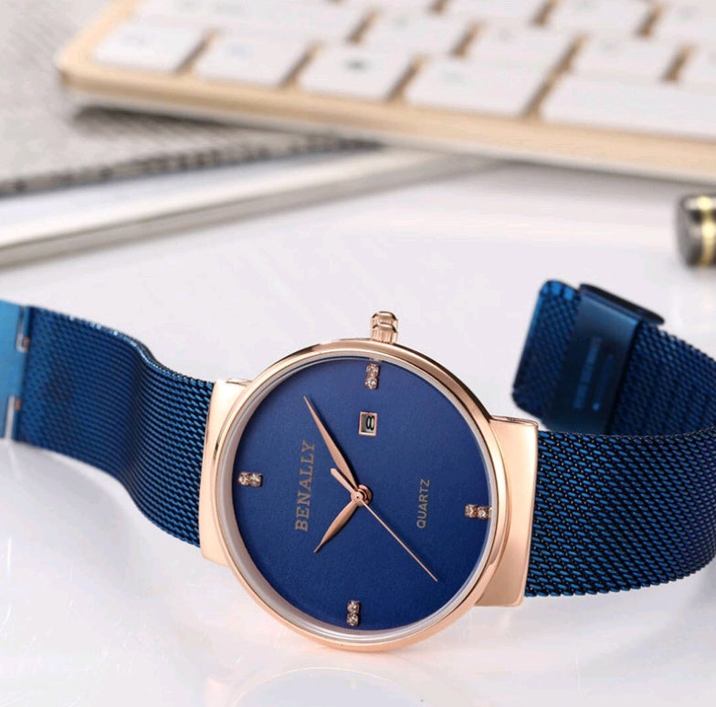 Ultra-thin diamond scale simple business men's sports quartz mesh with waterproof watch