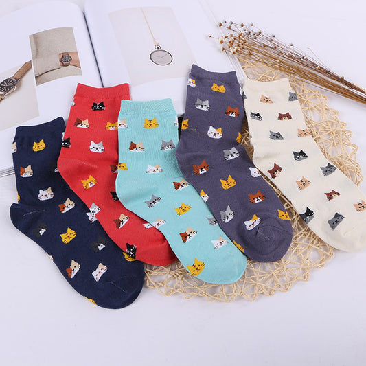 Spring and autumn breathable kittens in the art tube female socks