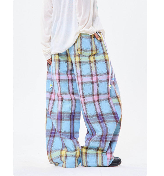 Retro Color Gradient Plaid Straight Casual Pants