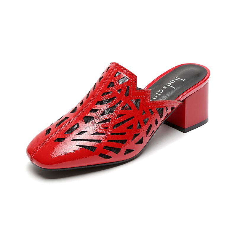 New Hollow Thick Heel Lightweight Half Slippers