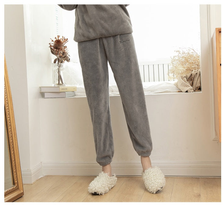 Korean Style Warm Coral Fleece Casual Loose Pajamas