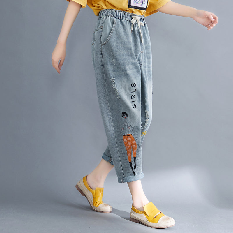 Women's embroidered casual jeans