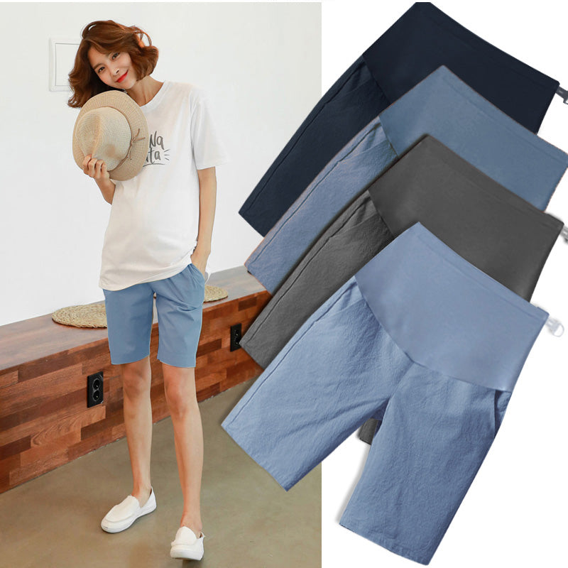 Sommer shorts i bomuld og hør til gravide, løstsiddende