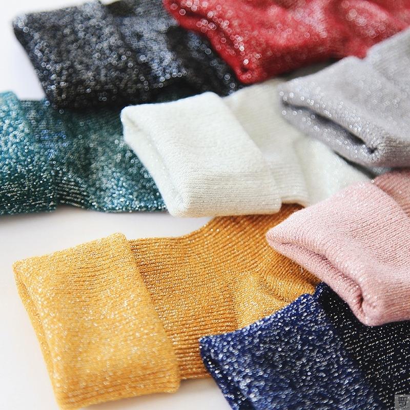 Winter fashion warm solid color flash socks