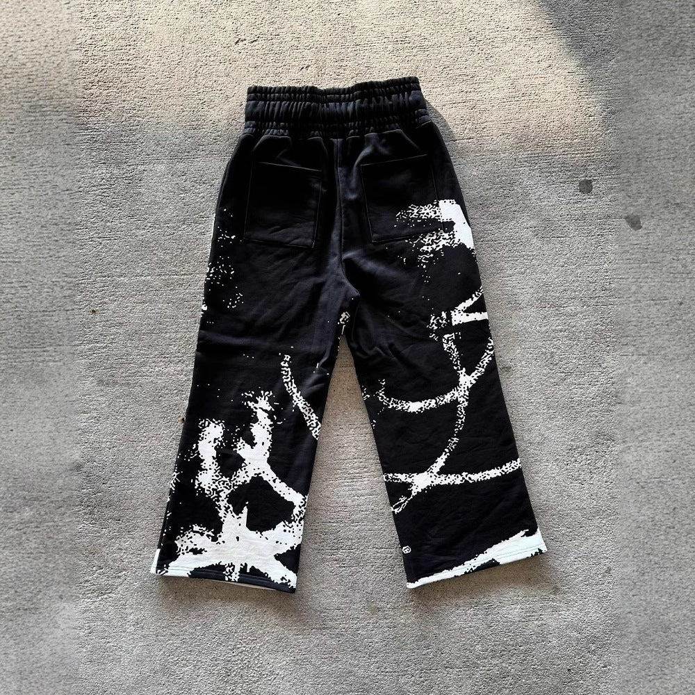 Dark Anime-Style Personalized Print Loose-Fit Elastic Drawstring Casual Sweatpants