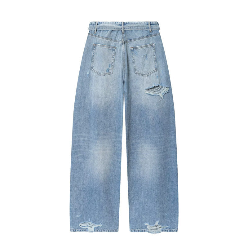 Løse Midtwaist Foldetalje Jeans til Kvinder